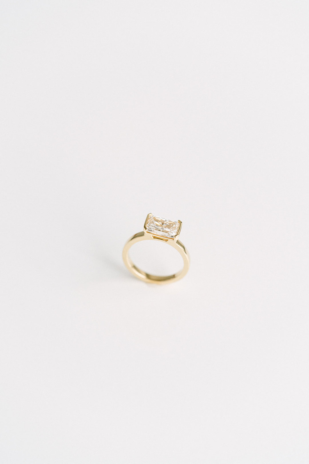 Radiant Cut East-West Half Bezel Diamond Engagement Ring, 14k Yellow Gold