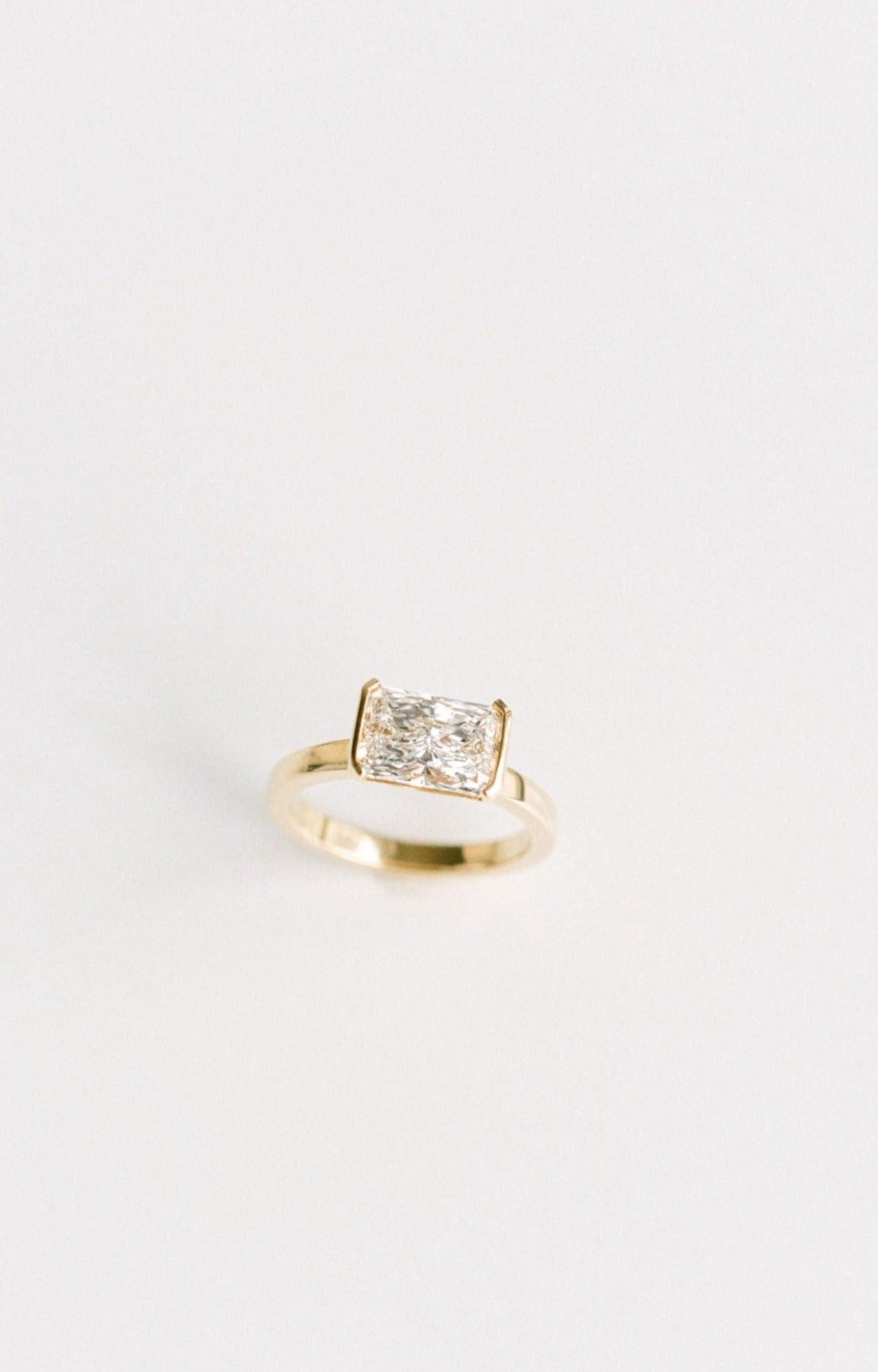 Radiant Cut East-West Half Bezel Diamond Engagement Ring, 14k Yellow Gold