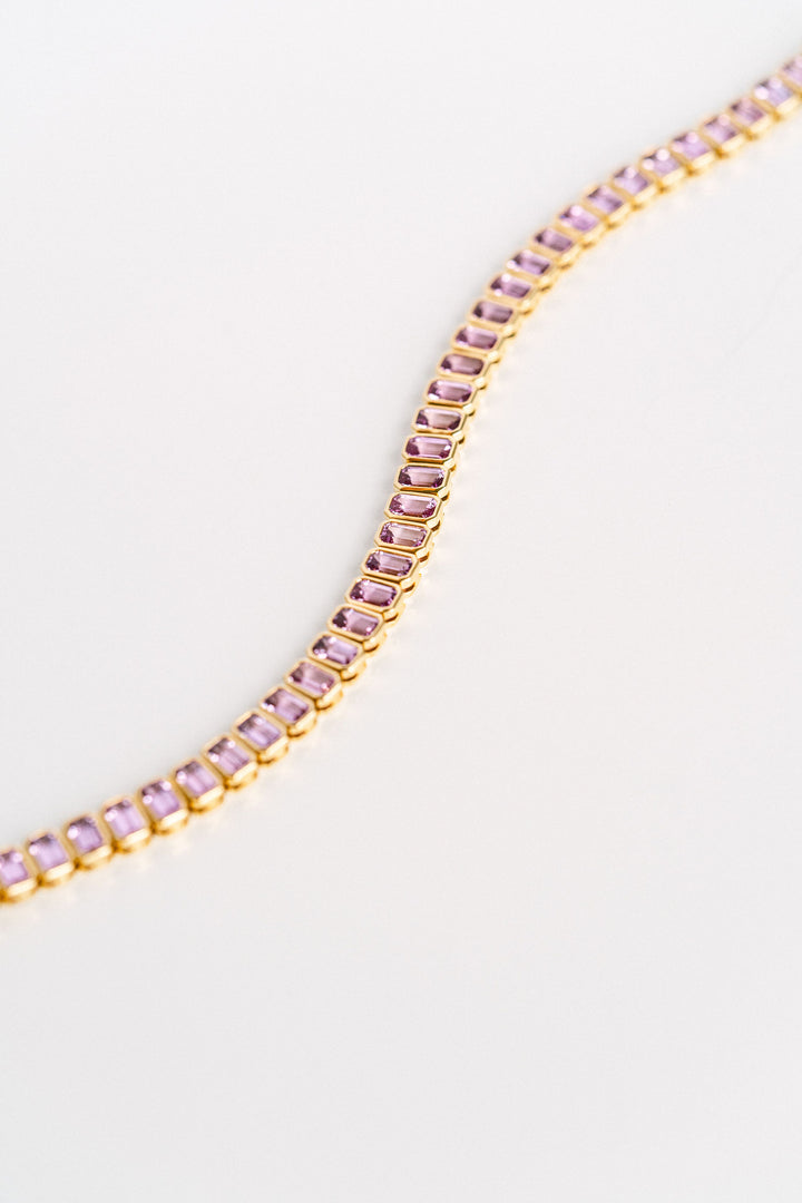 12.30ctw Emerald Cut Pink Sri Lankan Sapphire Bezel Tennis Bracelet, 14k Yellow Gold