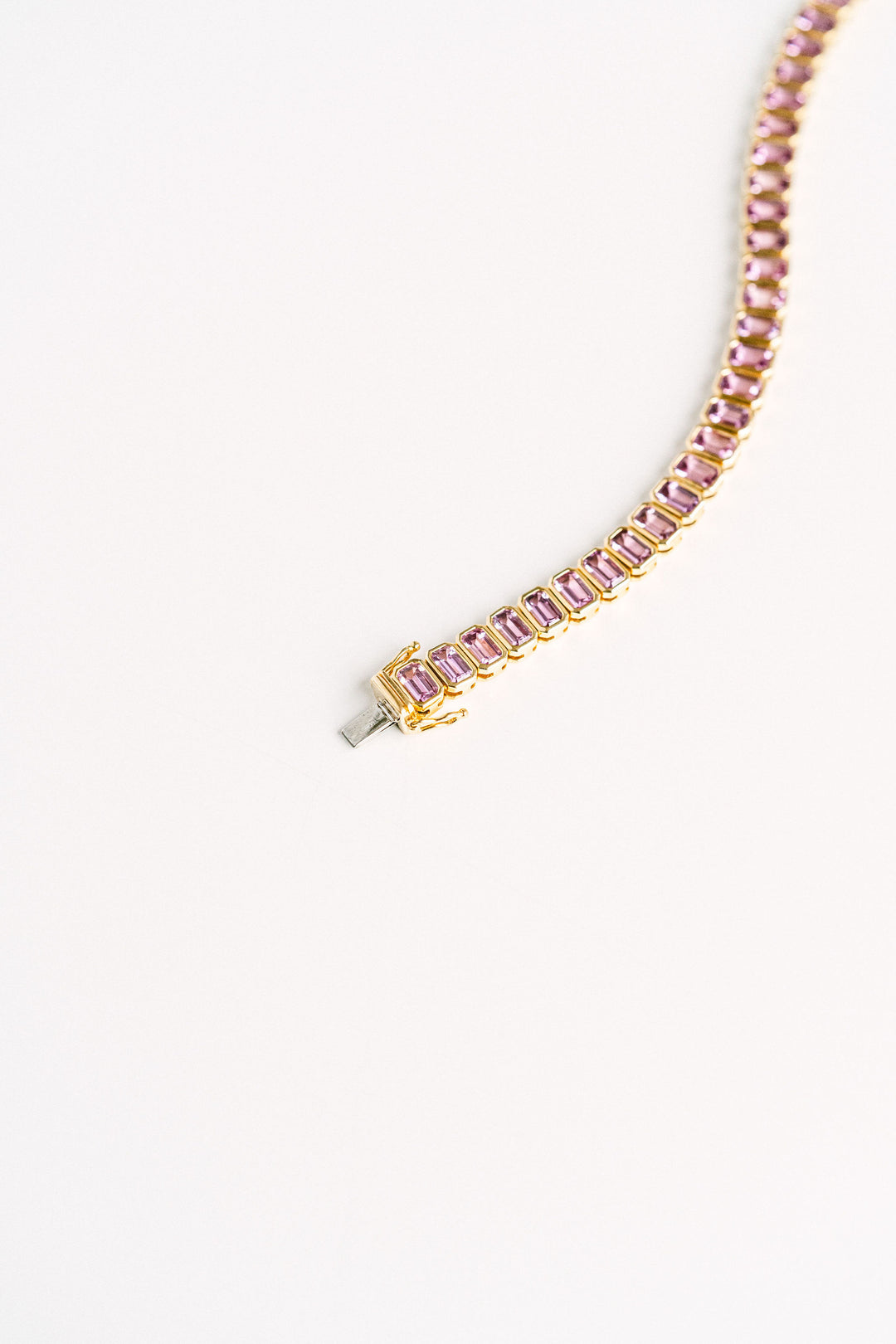 12.30ctw Emerald Cut Pink Sri Lankan Sapphire Bezel Tennis Bracelet, 14k Yellow Gold