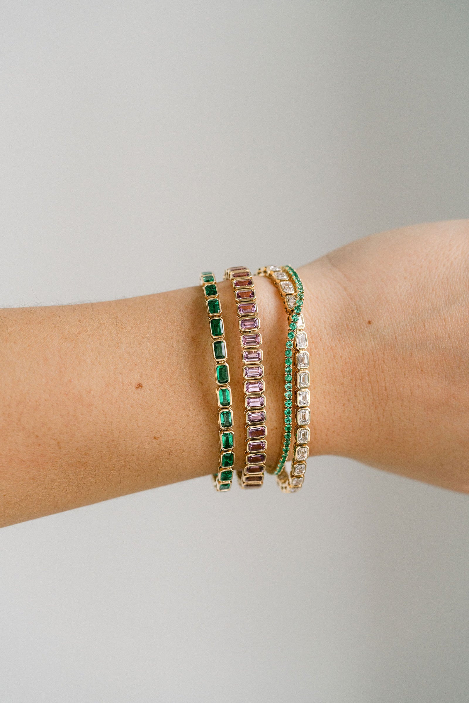 12.30ctw Emerald Cut Pink Sri Lankan Sapphire Bezel Tennis Bracelet, 14k Yellow Gold