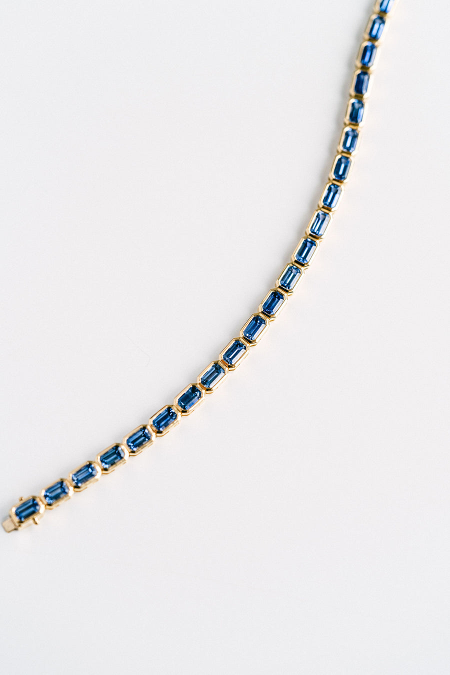 8.90ctw. Emerald Cut Blue Sri Lankan Sapphire East-West Bezel Tennis Bracelet, 14k Yellow Gold