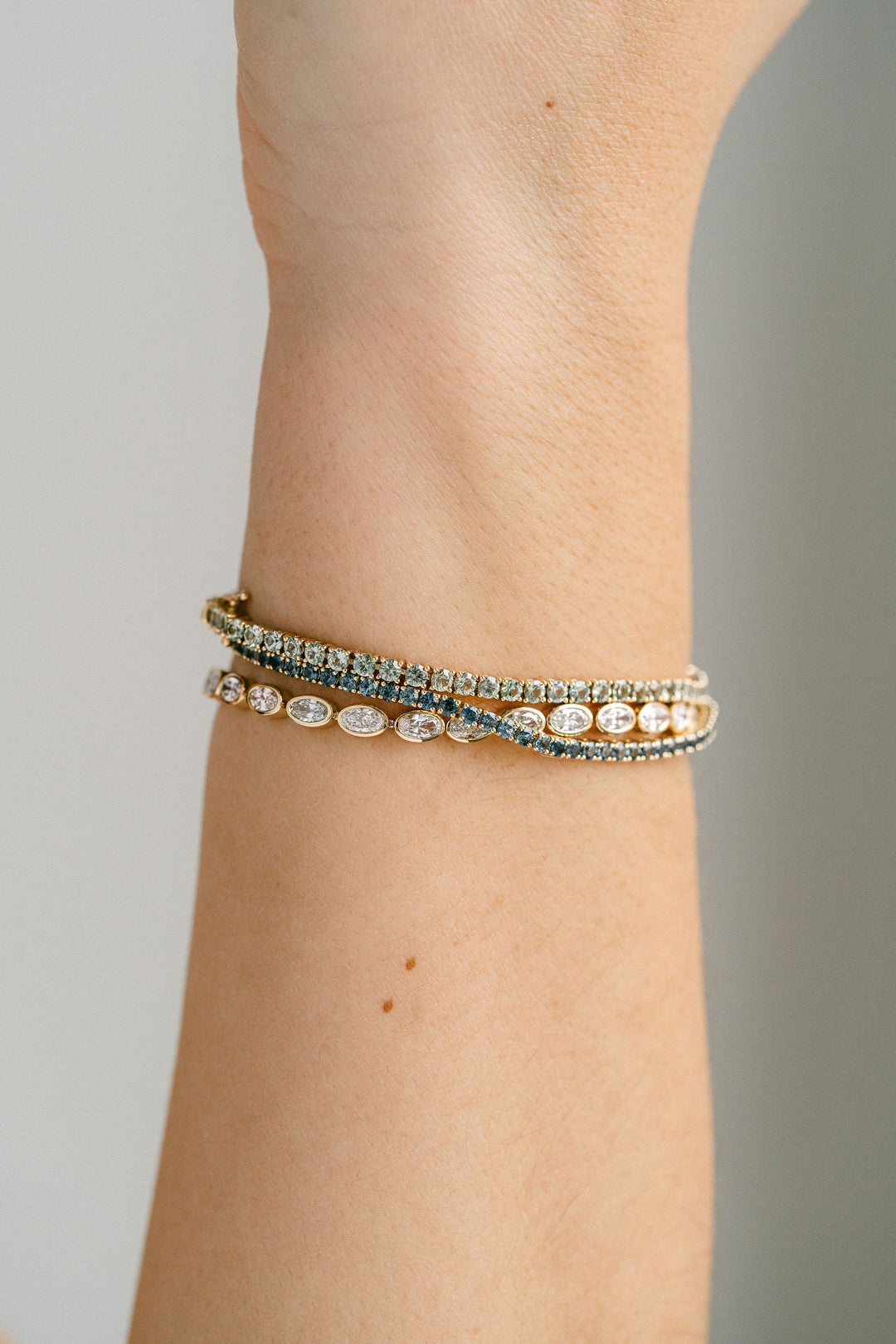 Round Light Sage Green Sapphire Tennis Bracelet