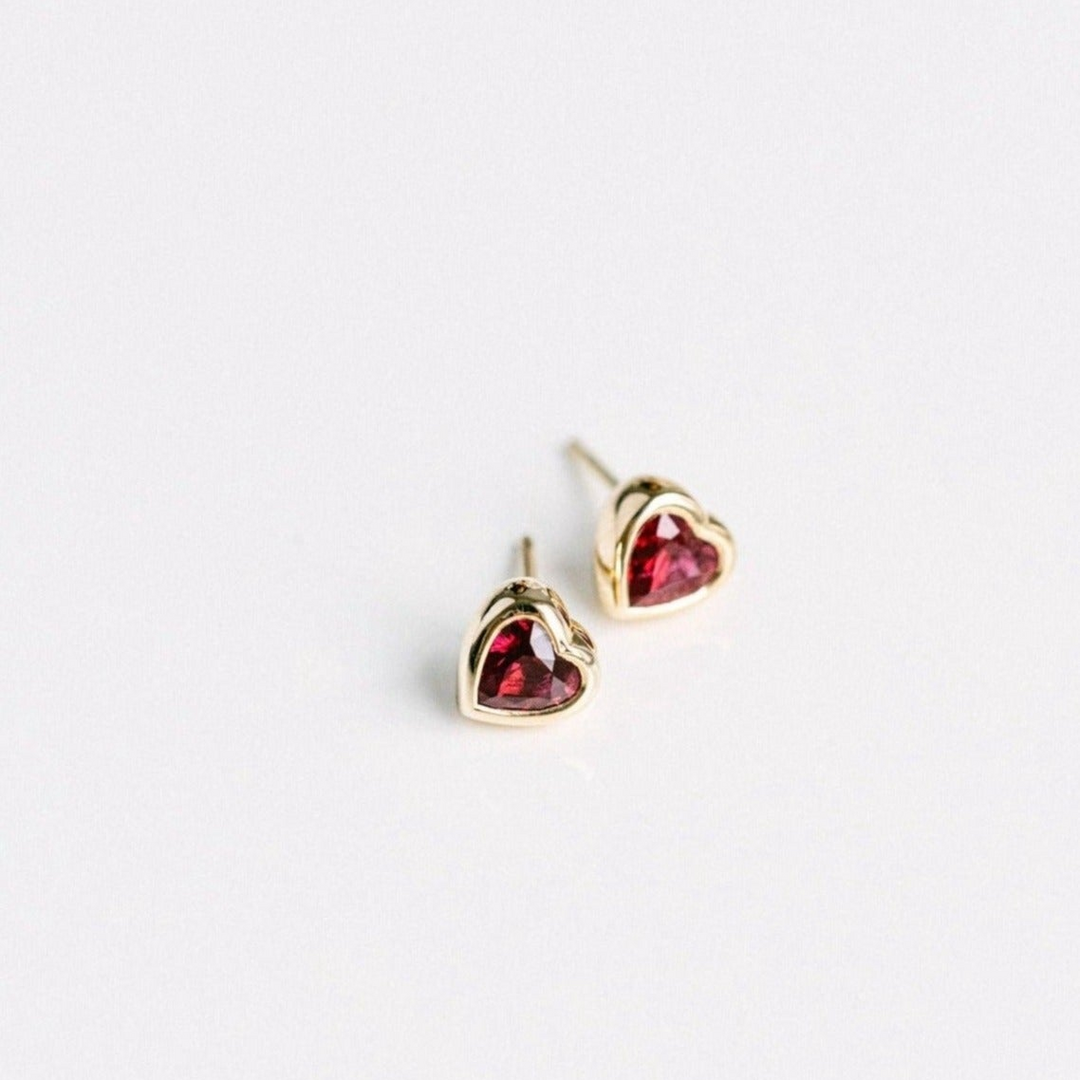 Heart Shape Ruby Bezel Studs