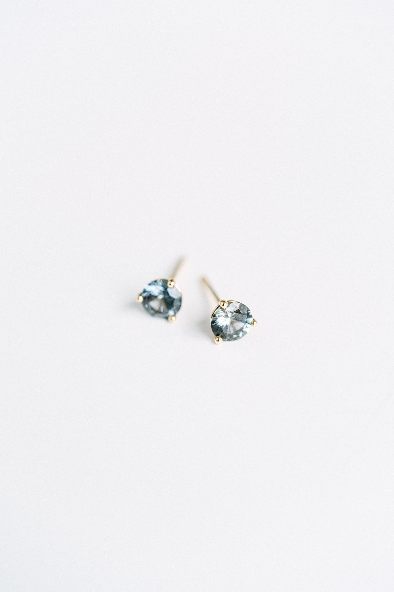 1.04ctw. Round Blue-Green Sri Lankan Sapphire Studs, 14k Yellow Gold