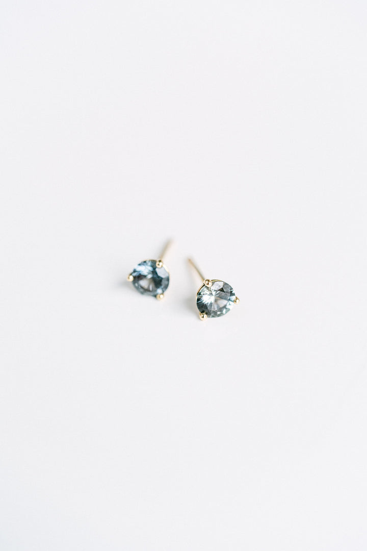 1.04ctw. Round Blue-Green Sri Lankan Sapphire Studs, 14k Yellow Gold