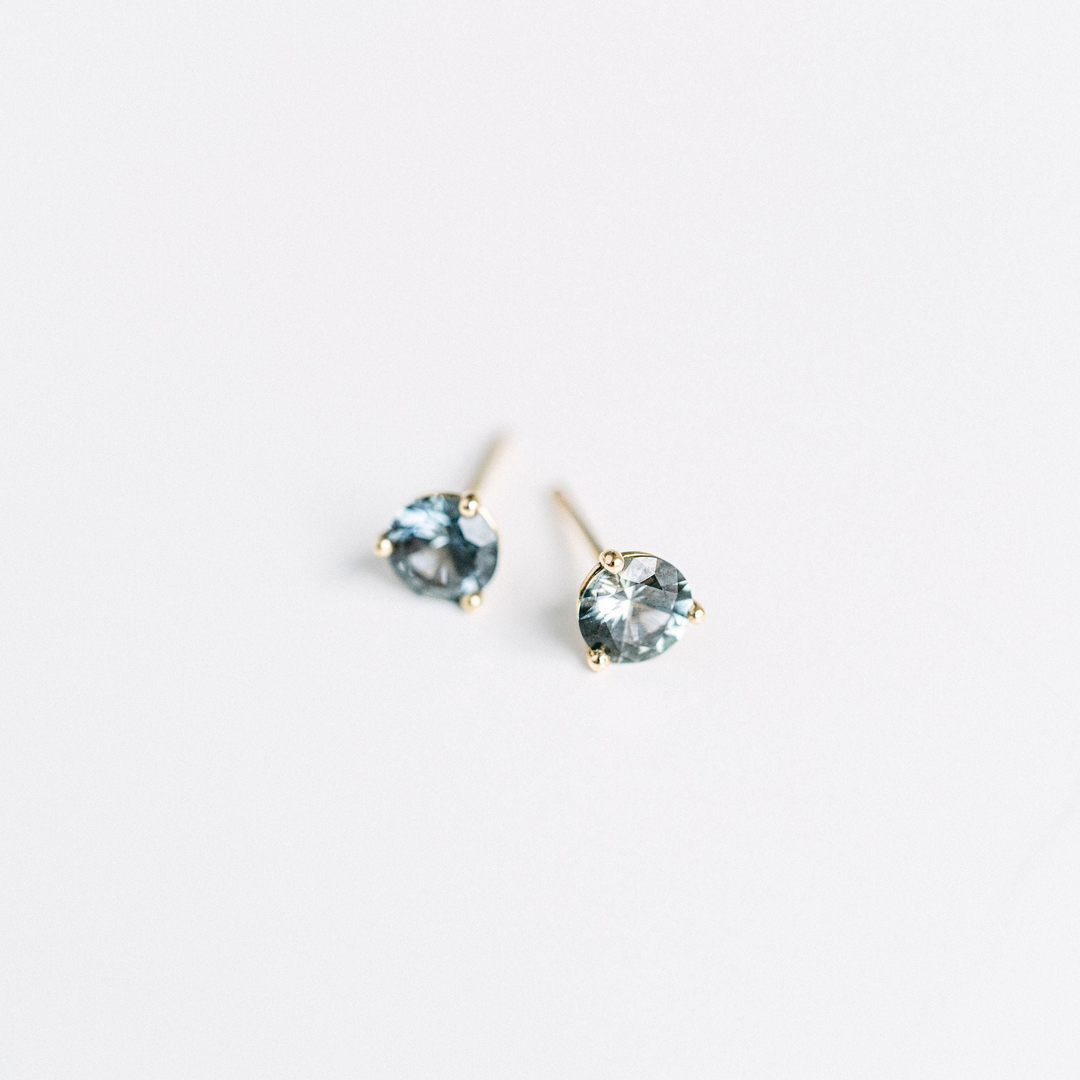 Round Blue-Green Sapphire Studs