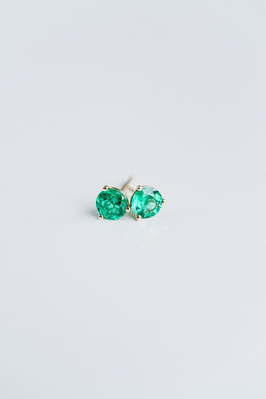 0.90ctw. Round Colombian Emerald Studs, 14k Yellow Gold