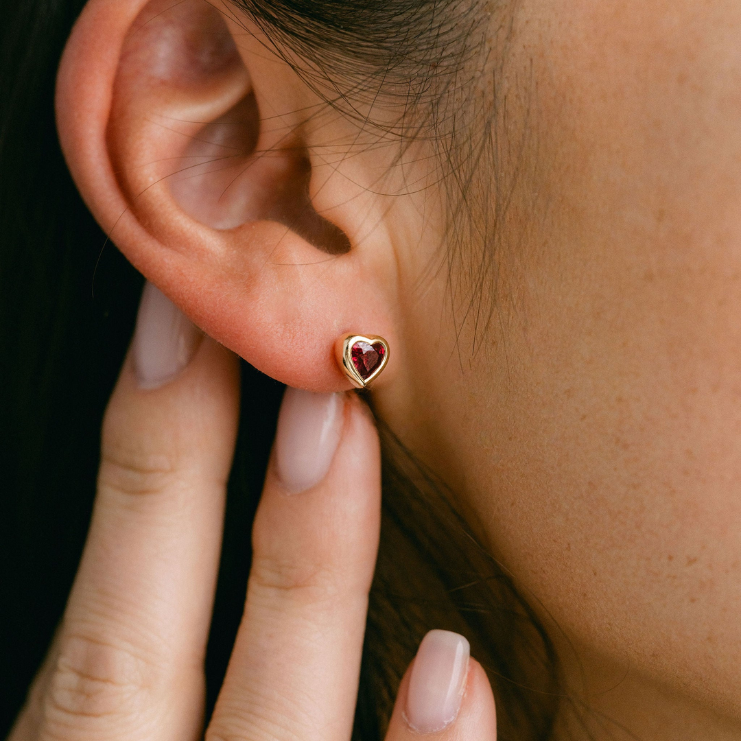 Heart Shape Ruby Bezel Studs