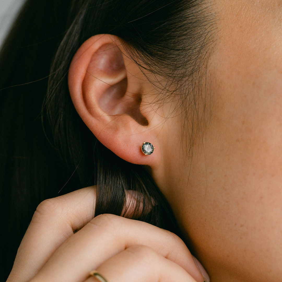 Round Blue-Green Sapphire Studs