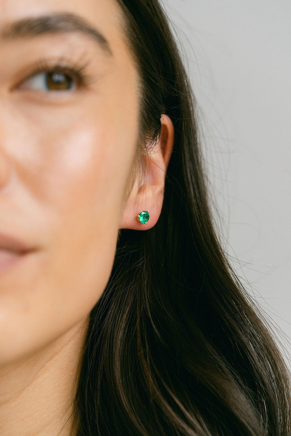 0.90ctw. Round Colombian Emerald Studs, 14k Yellow Gold