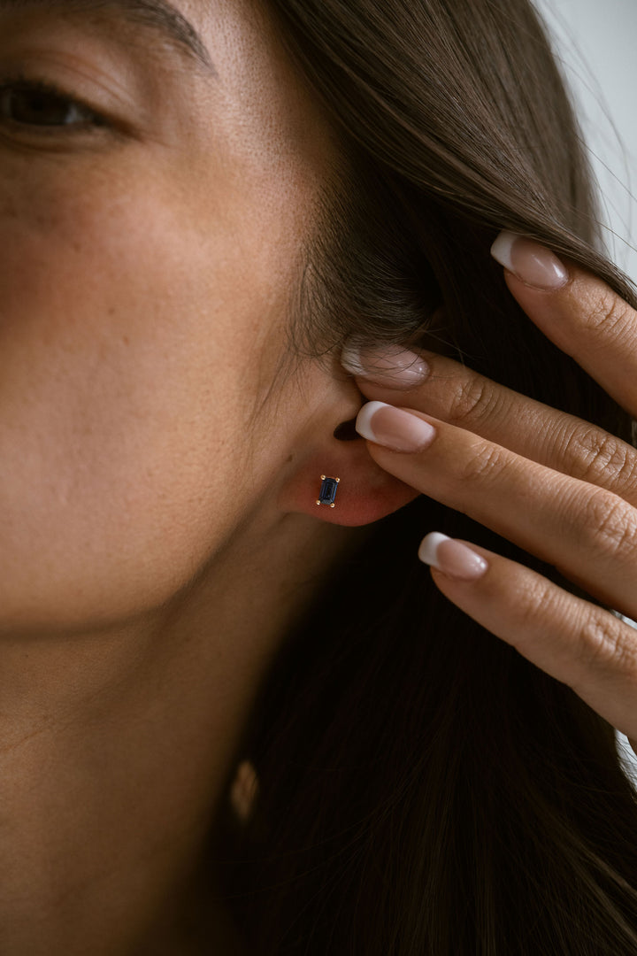 Emerald Cut Blue Sapphire Studs