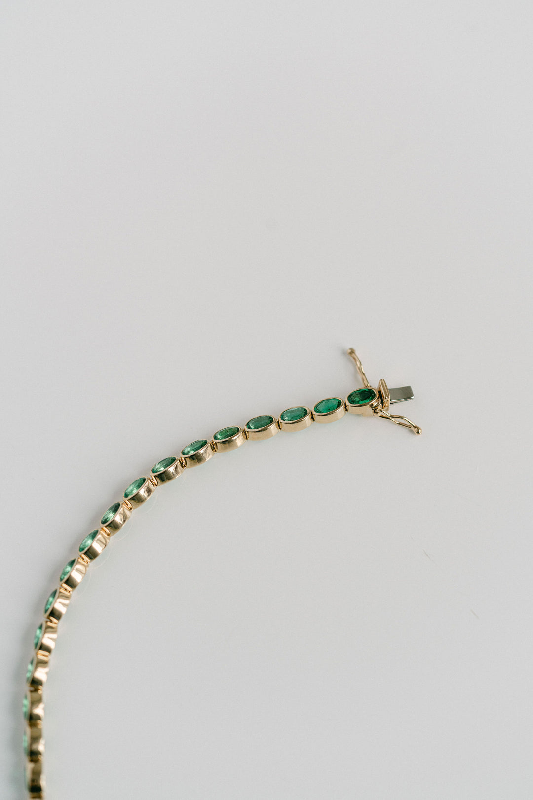 Oval Colombian Emerald Bezel Tennis Bracelet, 14k Yellow Gold