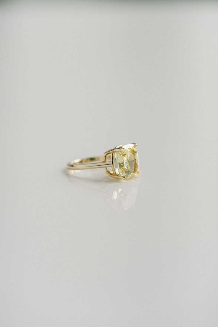 Cushion Cut Intense Yellow Diamond Solitaire, 14k Yellow Gold