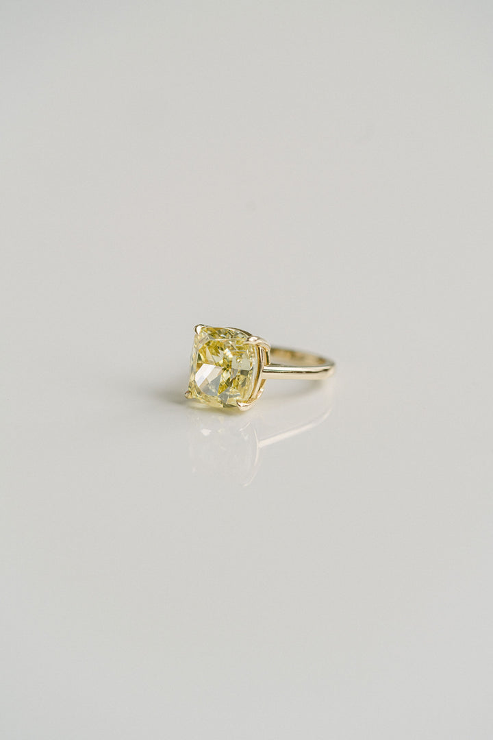 Cushion Cut Intense Yellow Diamond Solitaire, 14k Yellow Gold