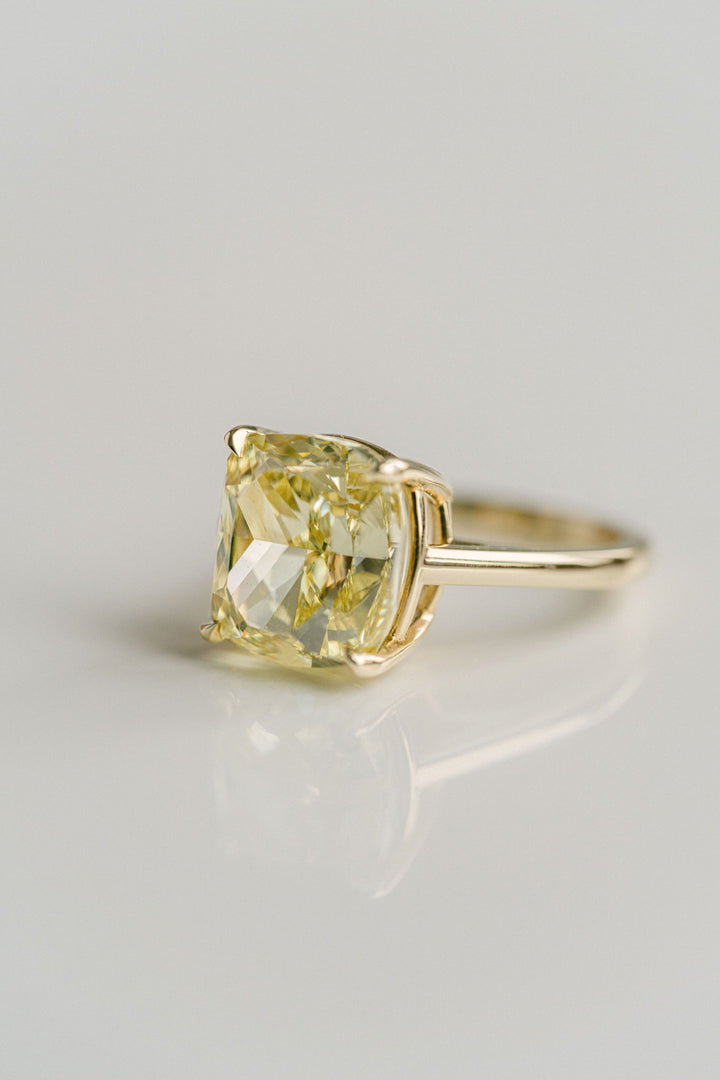 Cushion Cut Intense Yellow Diamond Solitaire, 14k Yellow Gold