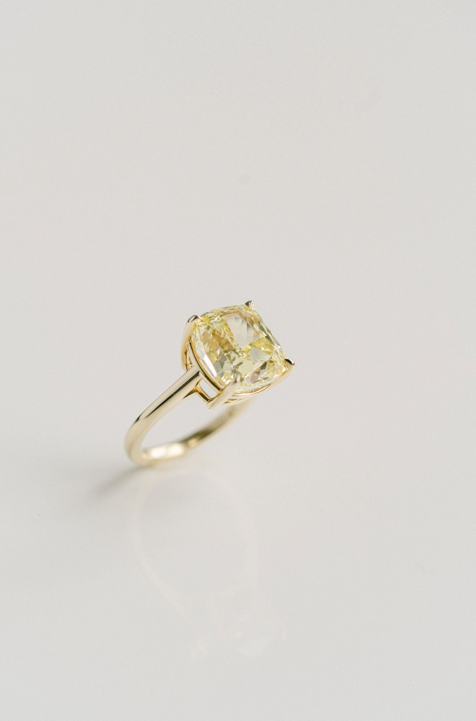 Cushion Cut Intense Yellow Diamond Solitaire, 14k Yellow Gold