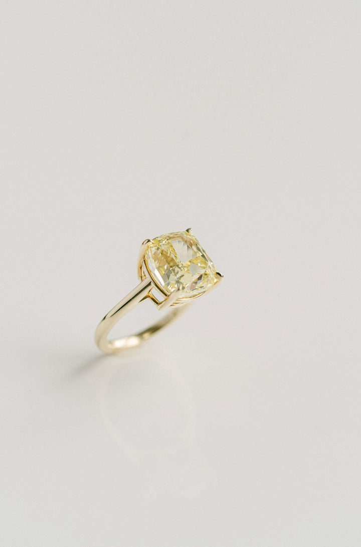Cushion Cut Intense Yellow Diamond Solitaire, 14k Yellow Gold
