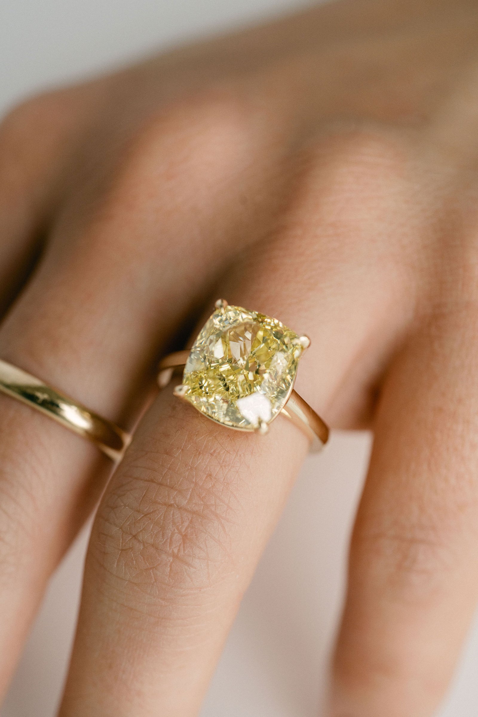 Cushion Cut Intense Yellow Diamond Solitaire, 14k Yellow Gold