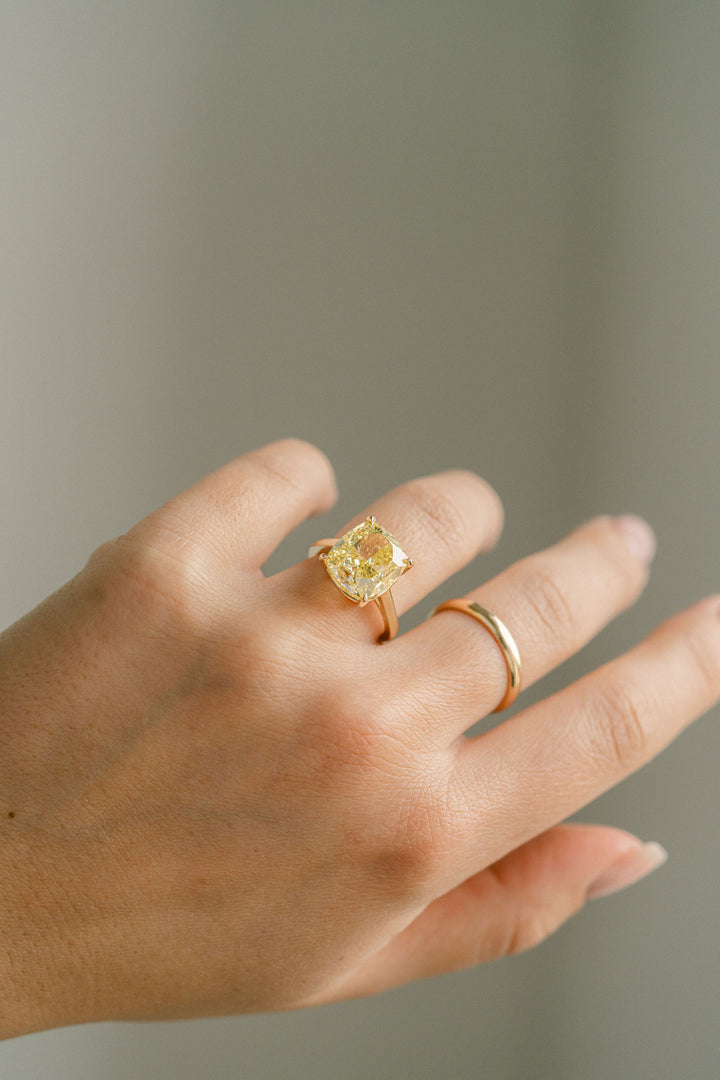 Cushion Cut Intense Yellow Diamond Solitaire, 14k Yellow Gold