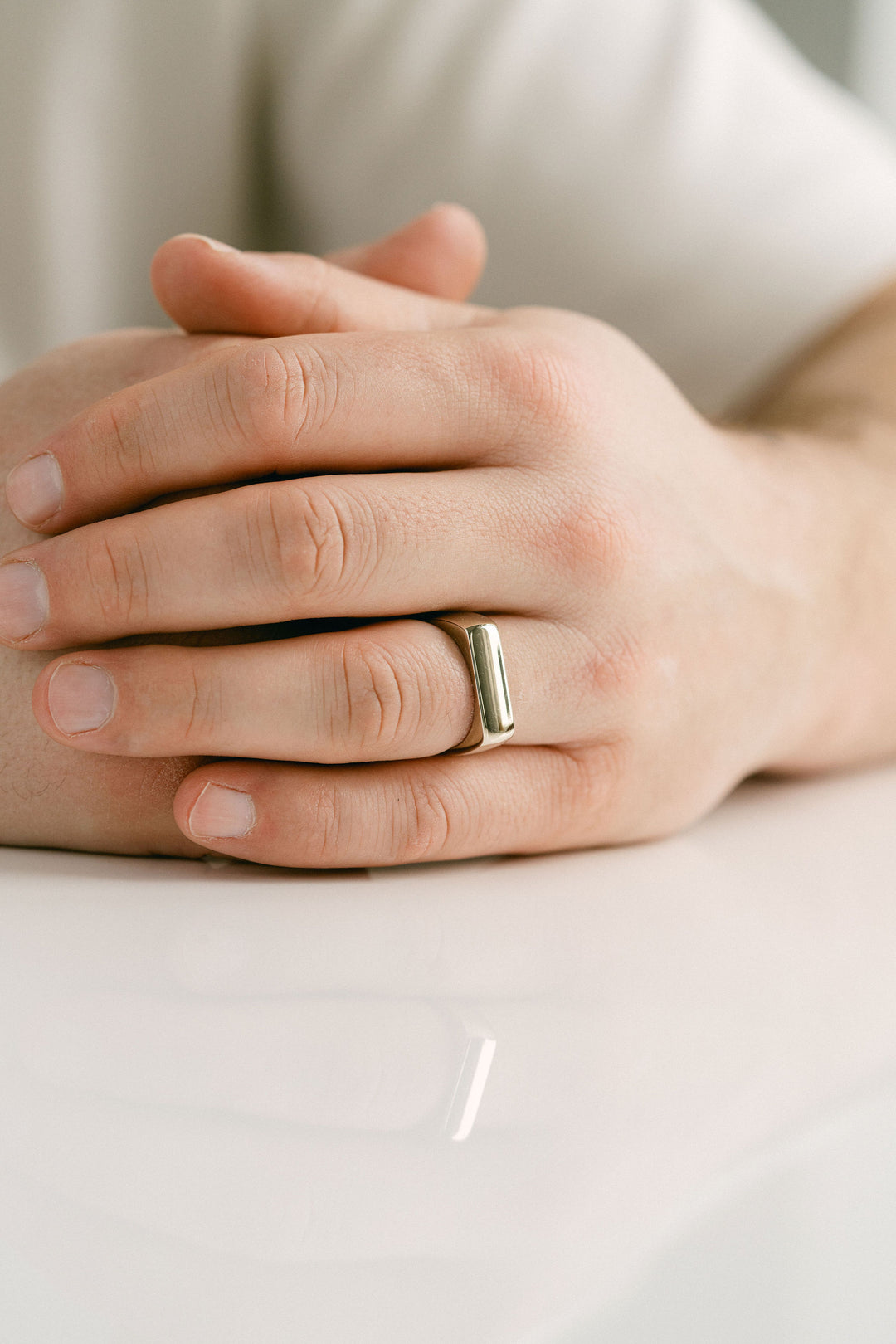 Polished Mens Signet Ring, 14k White Gold