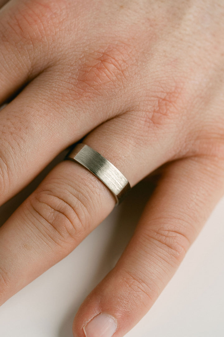 Brushed Soft Square Mens Band, 14k White Gold