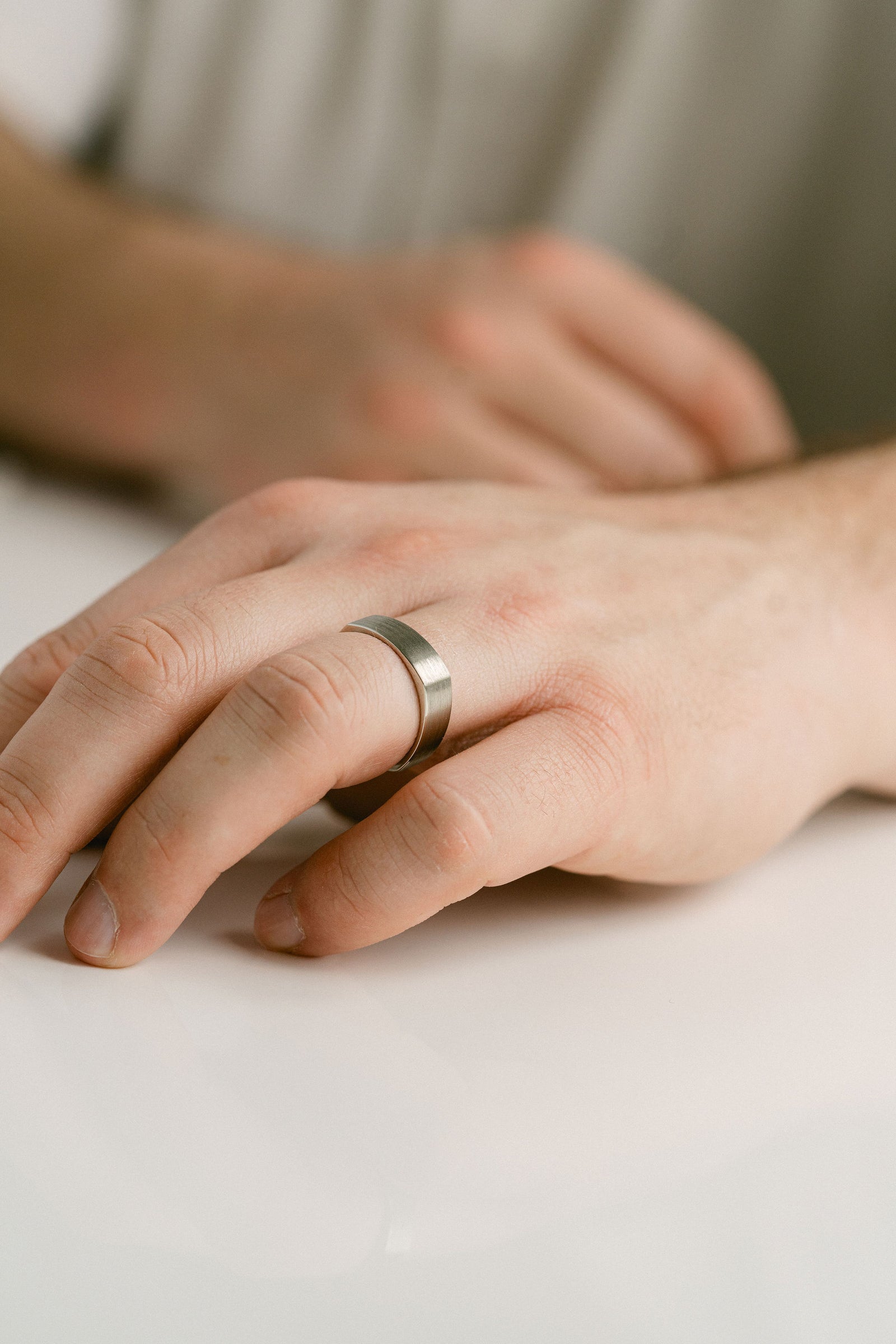 Brushed Soft Square Mens Band, 14k White Gold