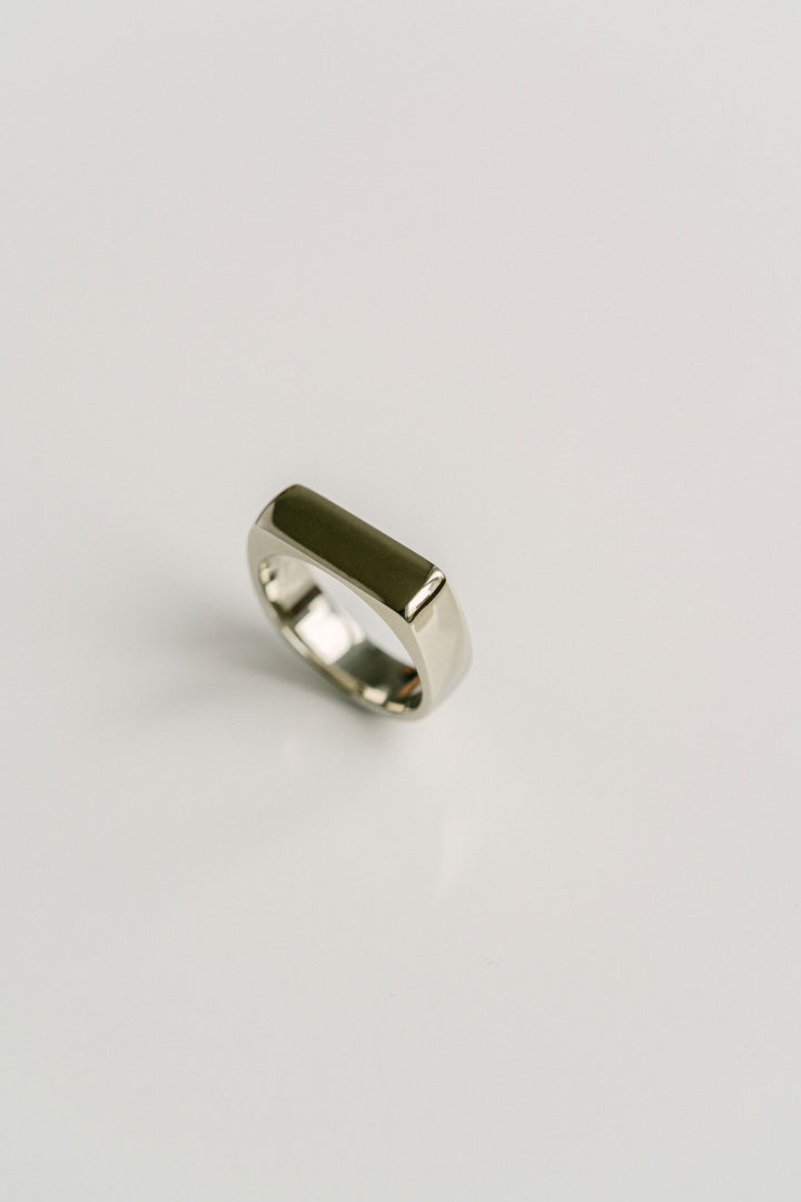 Polished Mens Signet Ring, 14k White Gold