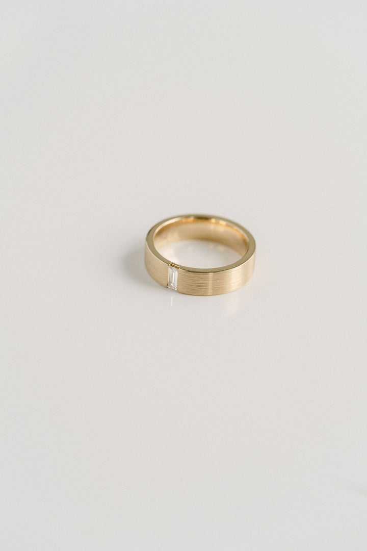 Flat Brushed Mens Band With Baguette Diamond 14k Yellow Gold - Cavalier Spring Bridal 2024