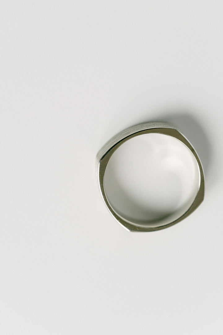 Brushed Soft Square Mens Band, 14k White Gold
