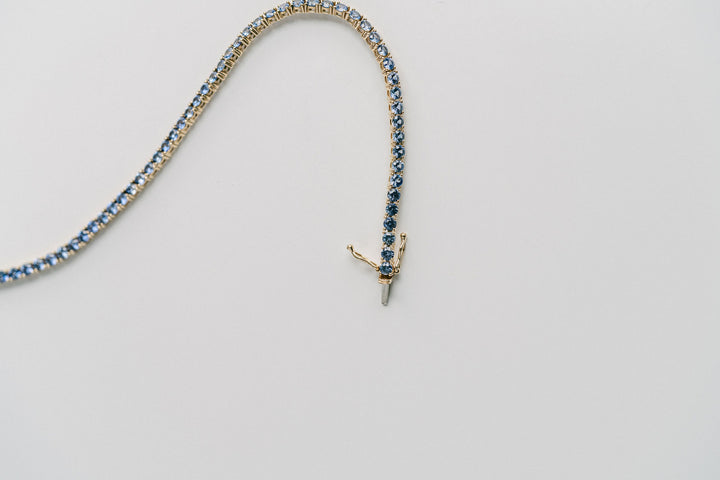 Round Blue Sri Lankan Sapphire Tennis Bracelet, 14k Yellow Gold