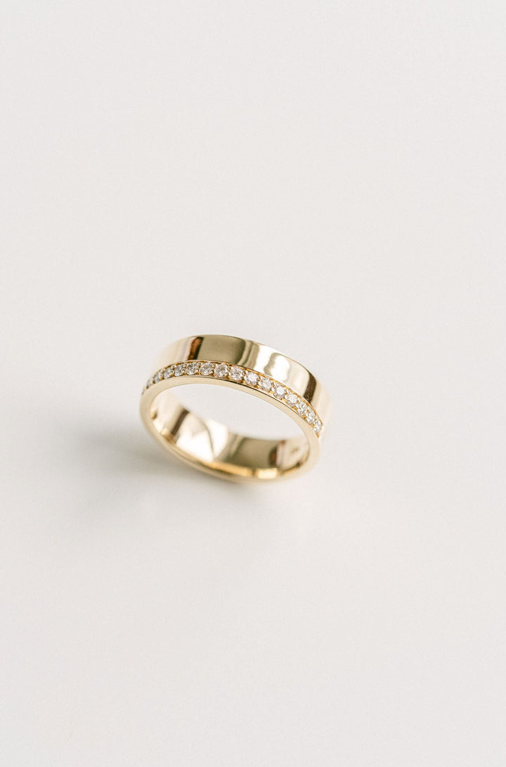 Flat Polished Cigar Band With Offset Pavé Diamonds