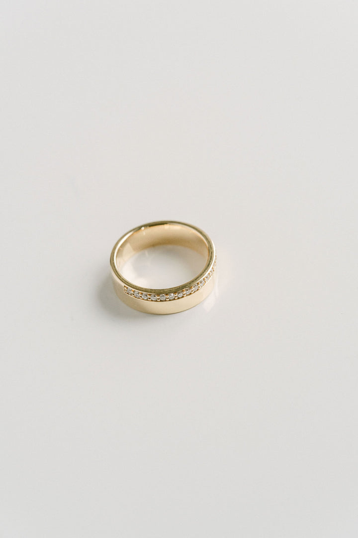 Flat Polished Cigar Band With Offset Pavé Diamonds