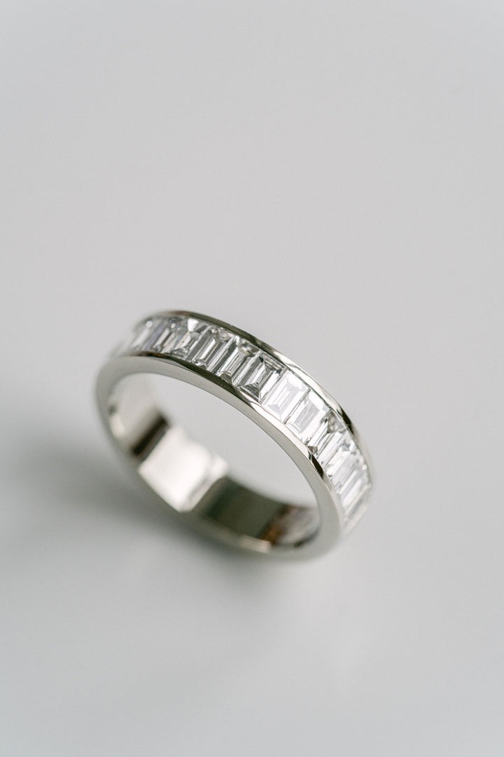 Baguette Diamond Channel Set Wedding Band, 14k White Gold