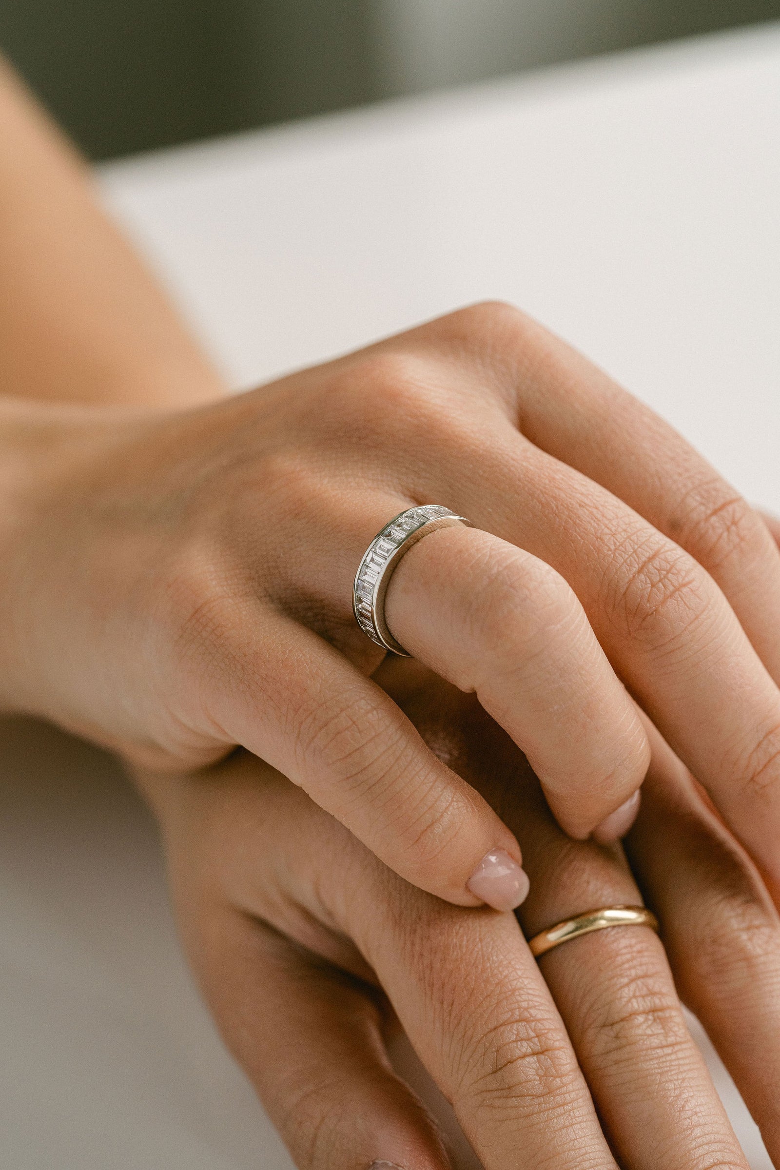 Baguette Diamond Channel Set Wedding Band, 14k White Gold