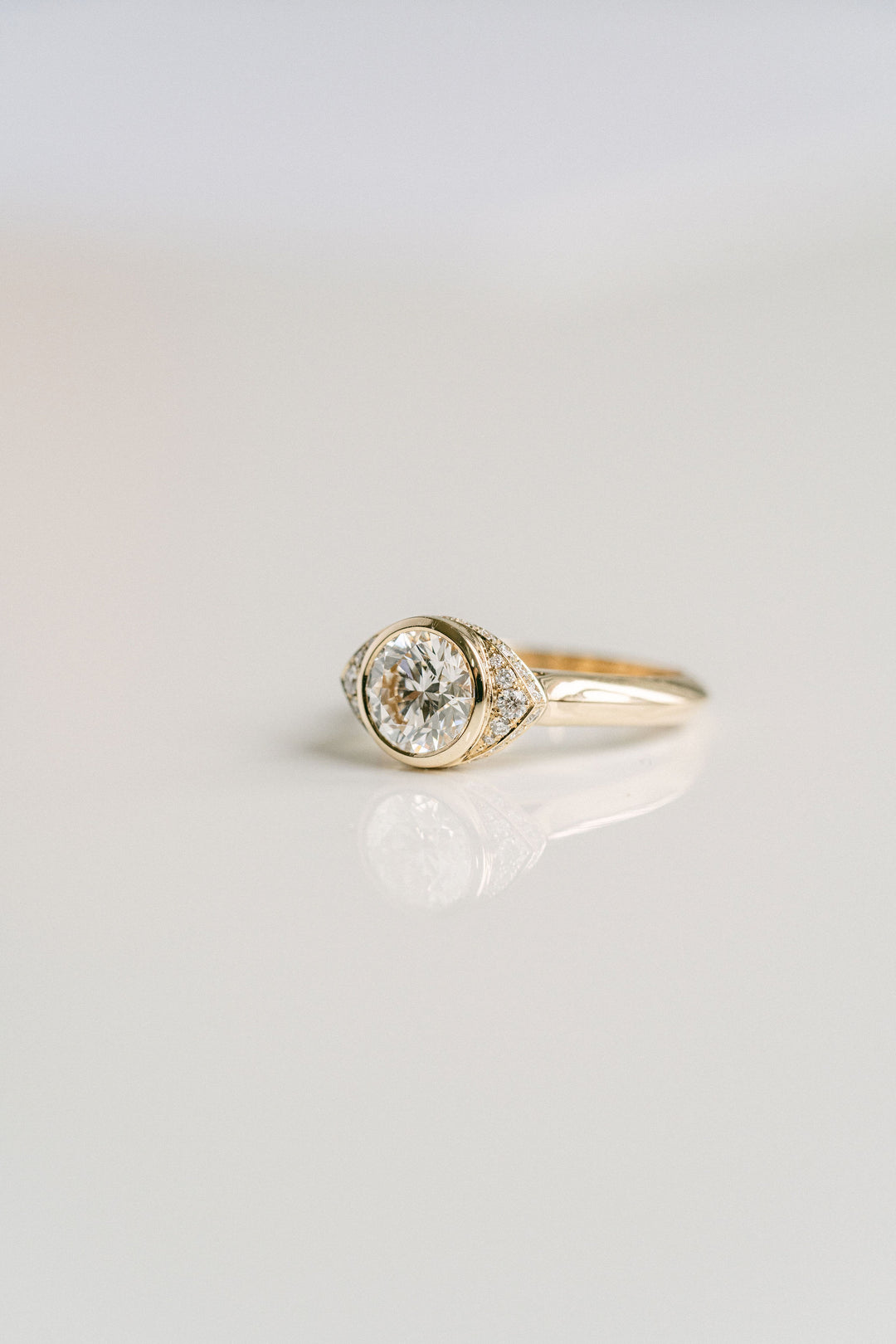 Cavalier Fine Jewelry - Round Brilliant Diamond With Diamond Eye Halo 14k Yellow Gold