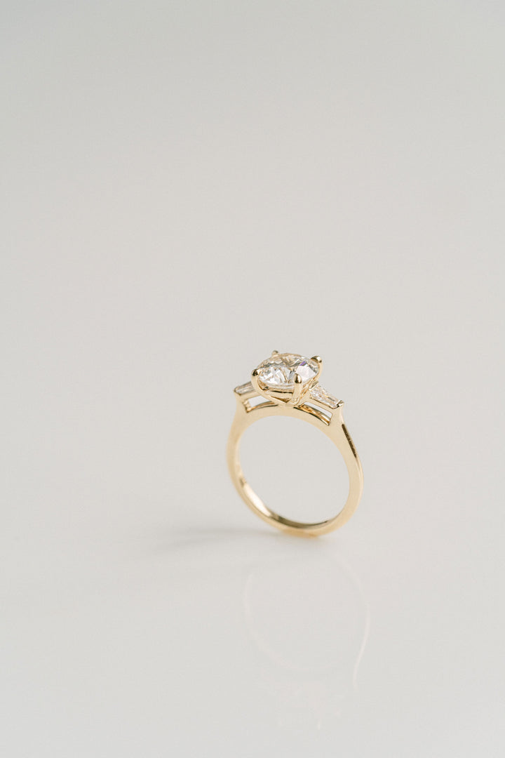 Round Brilliant Diamond Engagement Ring With Tapered Baguette Accents, 14k Yellow Gold