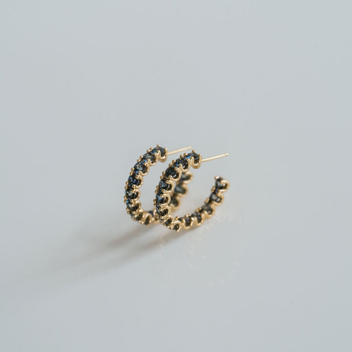 Round Blue-Green Sapphire Dahlia Hoops