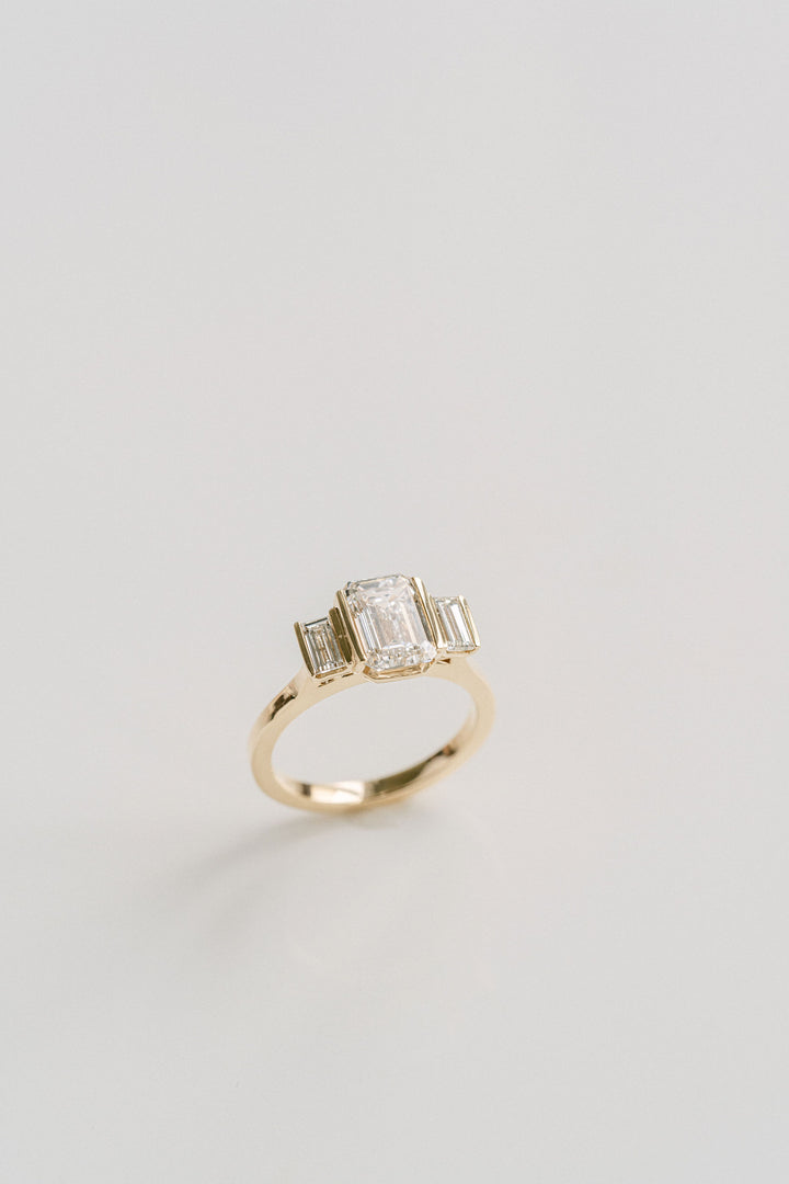 Emerald Cut Diamond Engagement Ring With Emerald Cut Accents Bar Set, 14k Yellow Gold