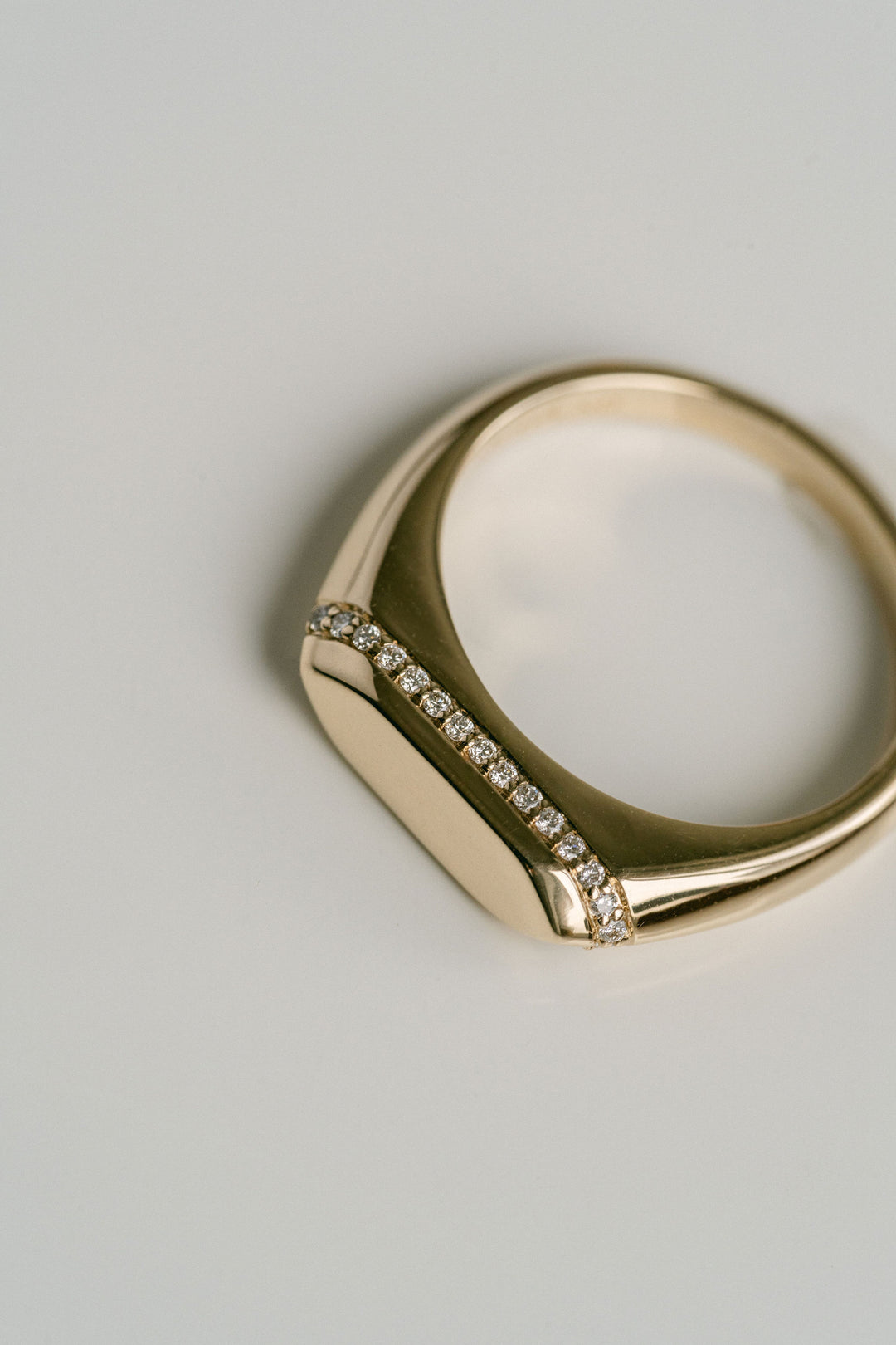 Polished Slim Signet With Diamond Halo, 14k Yellow Gold