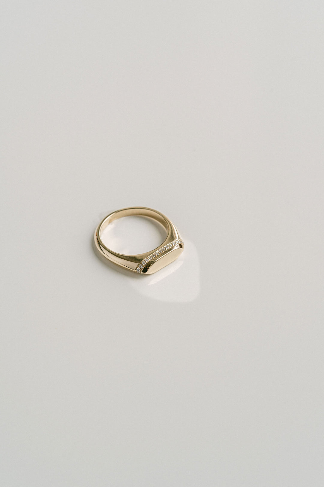 Polished Slim Signet With Diamond Halo, 14k Yellow Gold