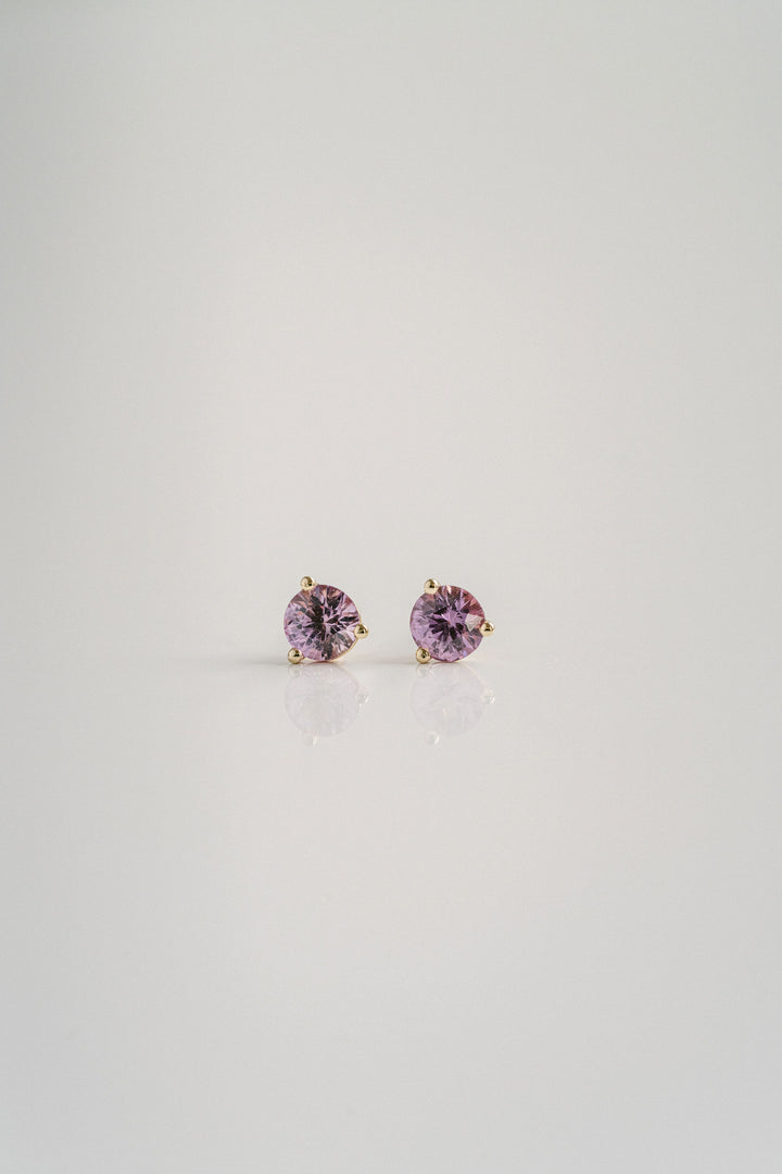 Round Pink Sri Lankan Sapphire Studs, 14k Yellow Gold