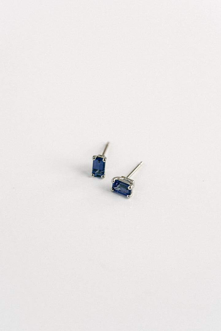 Emerald Cut Blue Sapphire Studs