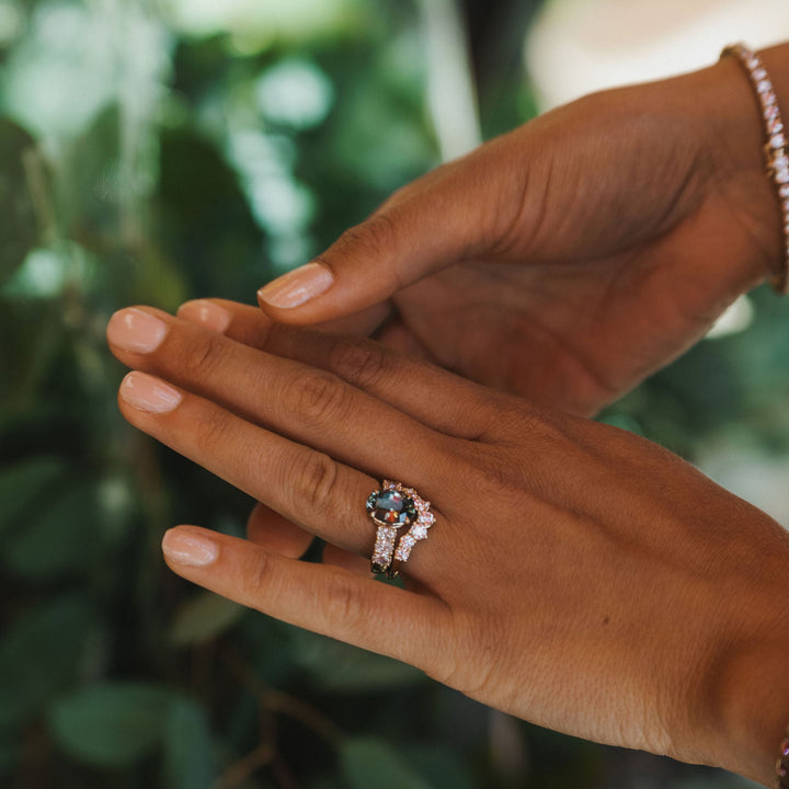 Oval Green Sapphire Low-Set Dahlia Ring