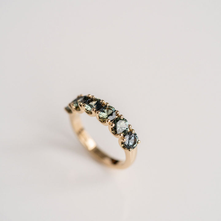 Round Blue-Green Sri Lankan Sapphire Gemstone Band 14k Yellow Gold - 4.5mm