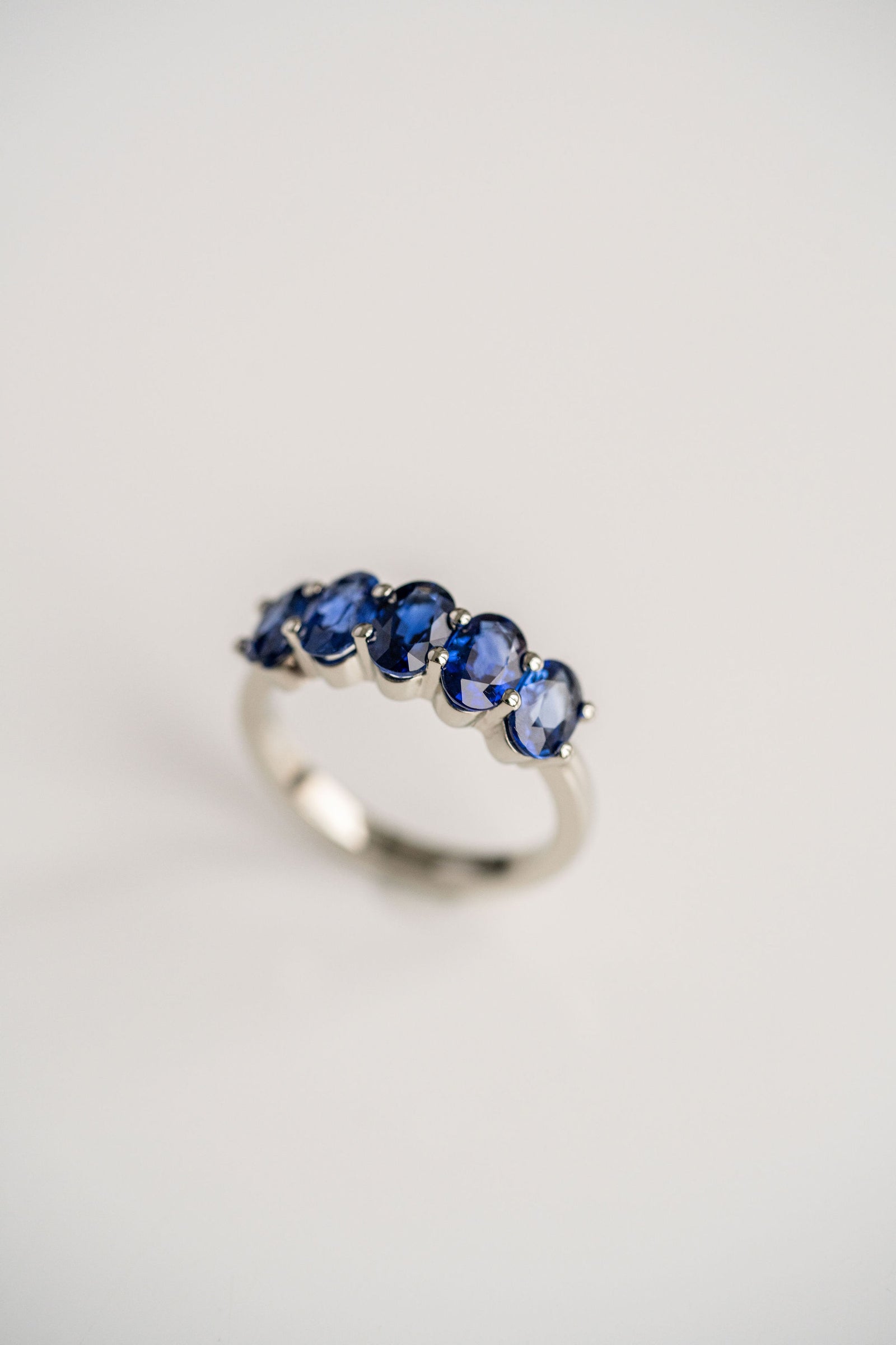 2.99ctw. Blue Oval Sri Lankan Sapphire Gemstone Band, 14k White Gold