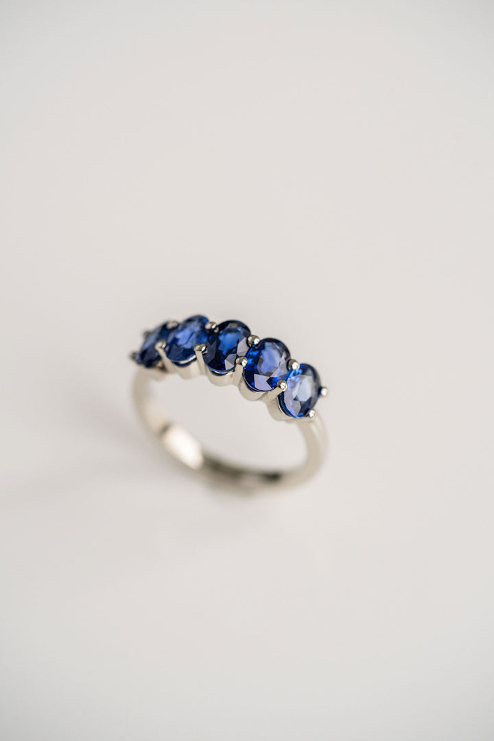 2.99ctw. Blue Oval Sri Lankan Sapphire Gemstone Band, 14k White Gold