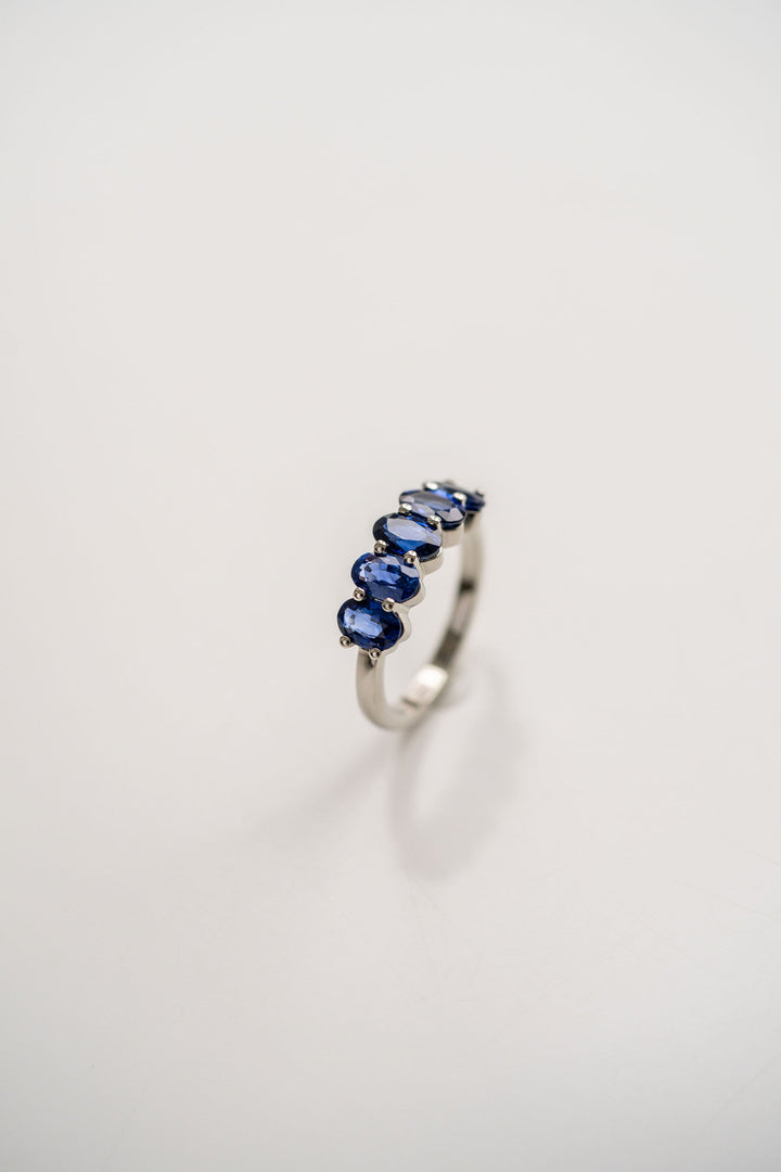 2.99ctw. Blue Oval Sri Lankan Sapphire Gemstone Band, 14k White Gold