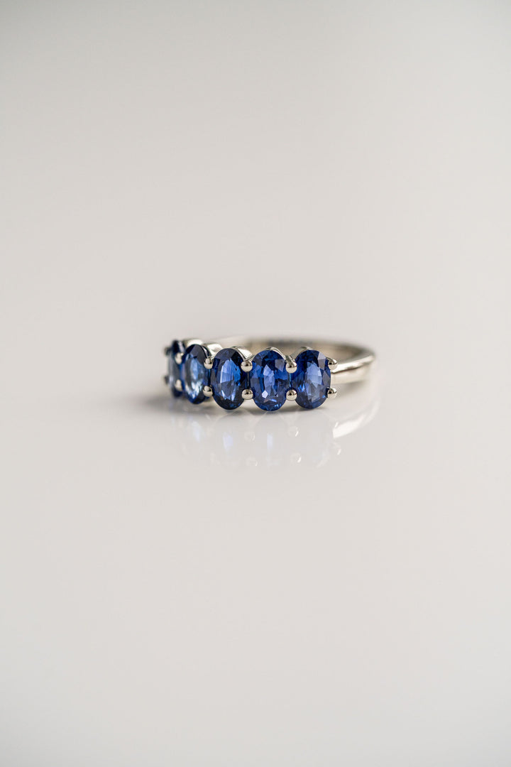 2.99ctw. Blue Oval Sri Lankan Sapphire Gemstone Band, 14k White Gold