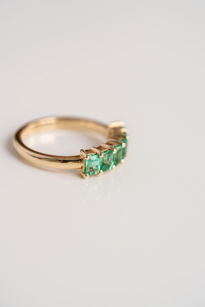 1.60ctw. Emerald Cut Colombian Emerald Gemstone Band, 14k Yellow Gold